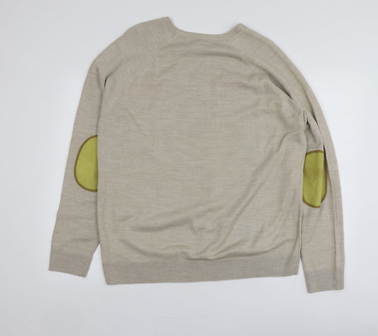 River Island Mens Beige Round Neck  Acrylic Pullover Jumper Size XL