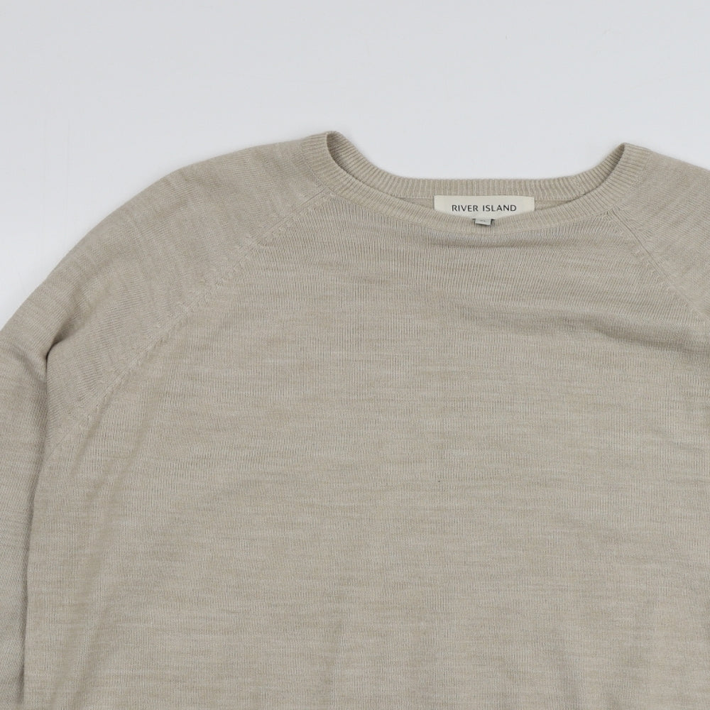 River Island Mens Beige Round Neck  Acrylic Pullover Jumper Size XL
