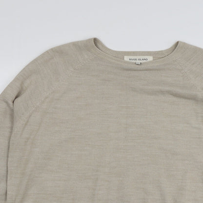 River Island Mens Beige Round Neck  Acrylic Pullover Jumper Size XL
