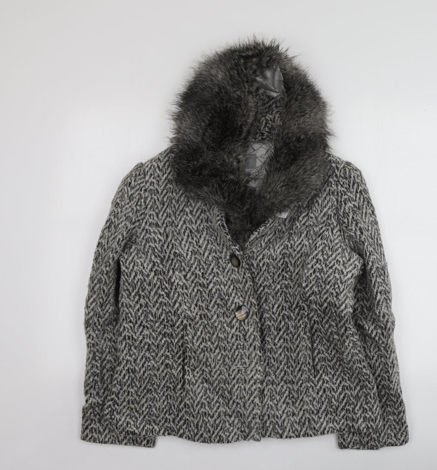 Per Una Womens Grey Geometric  Overcoat Coat Size 16