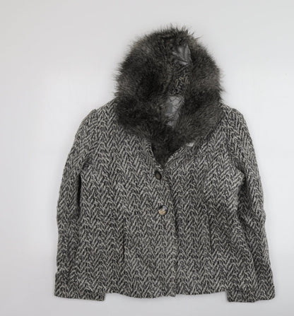 Per Una Womens Grey Geometric  Overcoat Coat Size 16