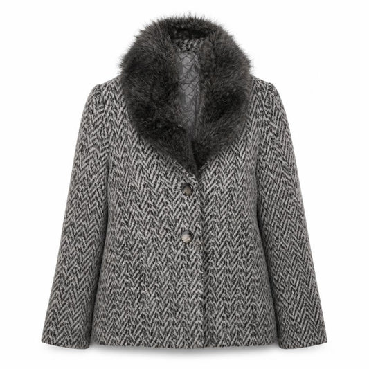 Per Una Womens Grey Geometric  Overcoat Coat Size 16
