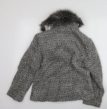 Per Una Womens Grey Geometric  Overcoat Coat Size 16