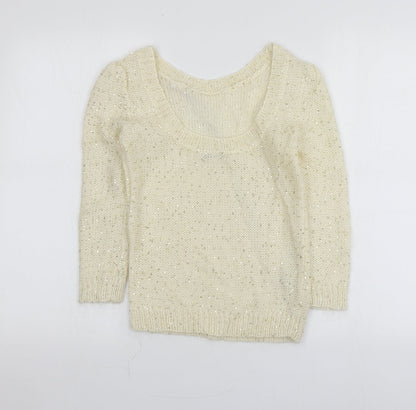 Kookai Womens Ivory Round Neck  Acrylic Pullover Jumper Size XS