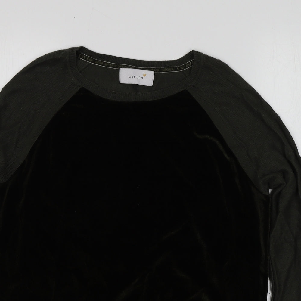 Pewr Una Womens Green Round Neck  Viscose Pullover Jumper Size 12