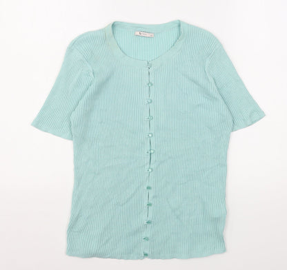 TU Womens Green  Cotton Basic Button-Up Size 14 Round Neck