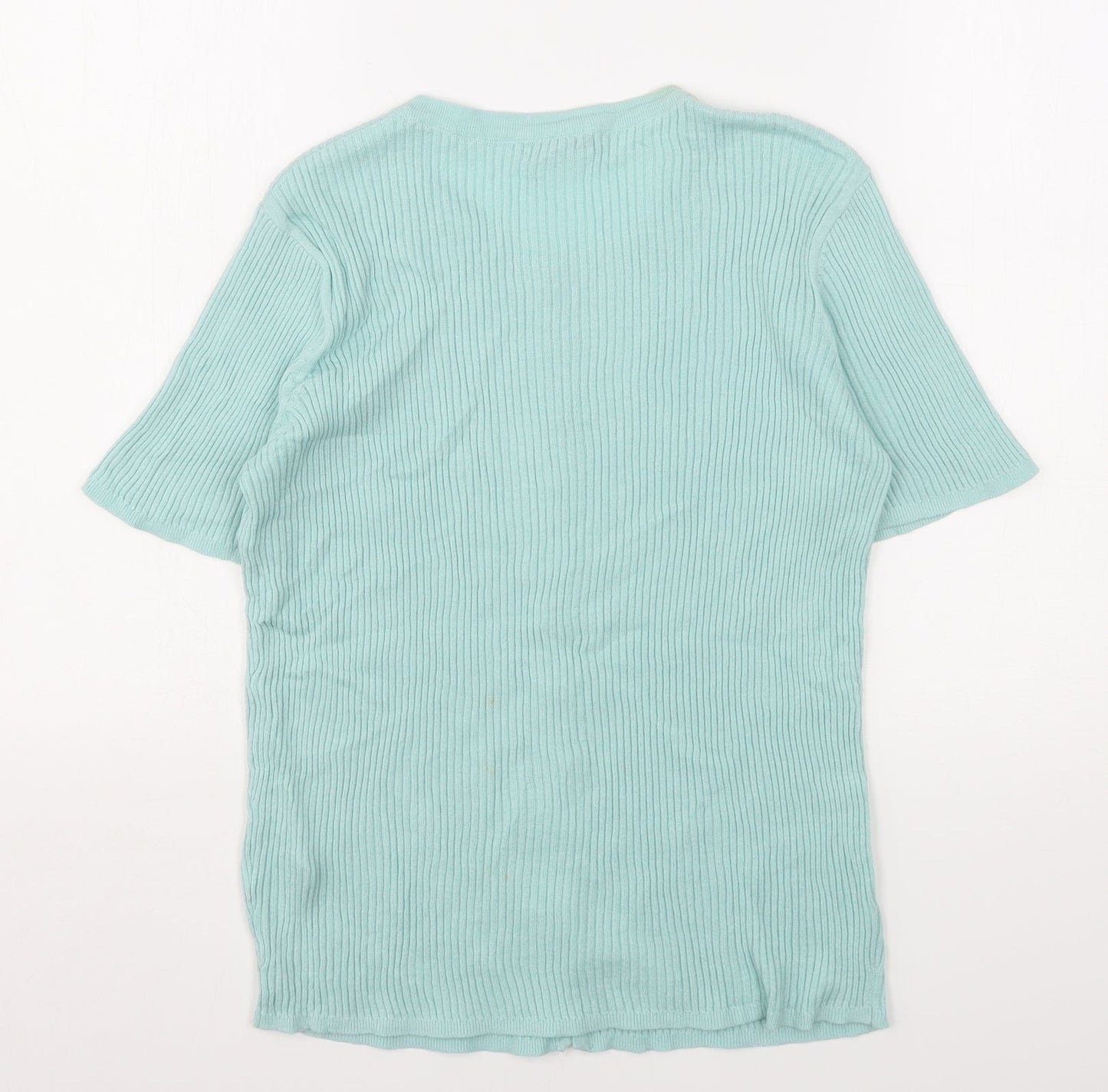 TU Womens Green  Cotton Basic Button-Up Size 14 Round Neck