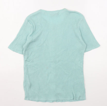 TU Womens Green  Cotton Basic Button-Up Size 14 Round Neck