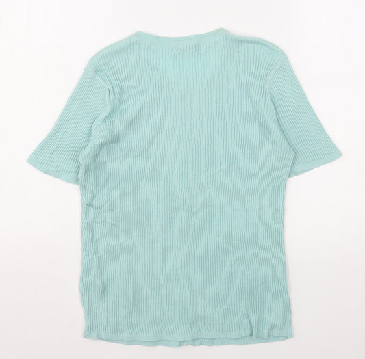 TU Womens Green  Cotton Basic Button-Up Size 14 Round Neck