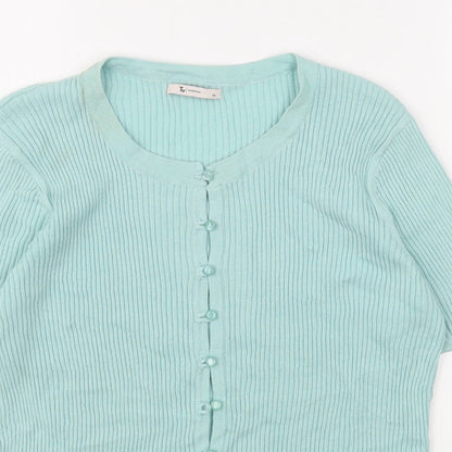 TU Womens Green  Cotton Basic Button-Up Size 14 Round Neck