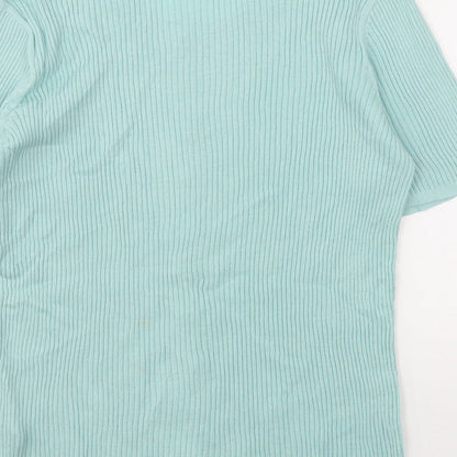 TU Womens Green  Cotton Basic Button-Up Size 14 Round Neck