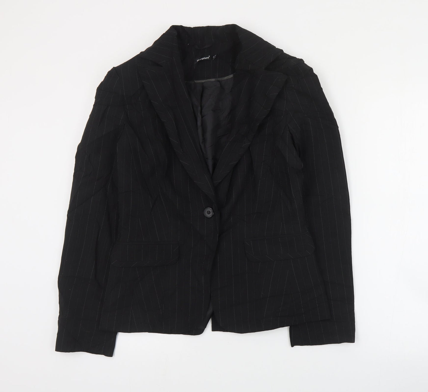 Primark Womens Black Striped Polyester Jacket Suit Jacket Size 10