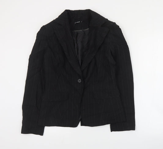 Primark Womens Black Striped Polyester Jacket Suit Jacket Size 10