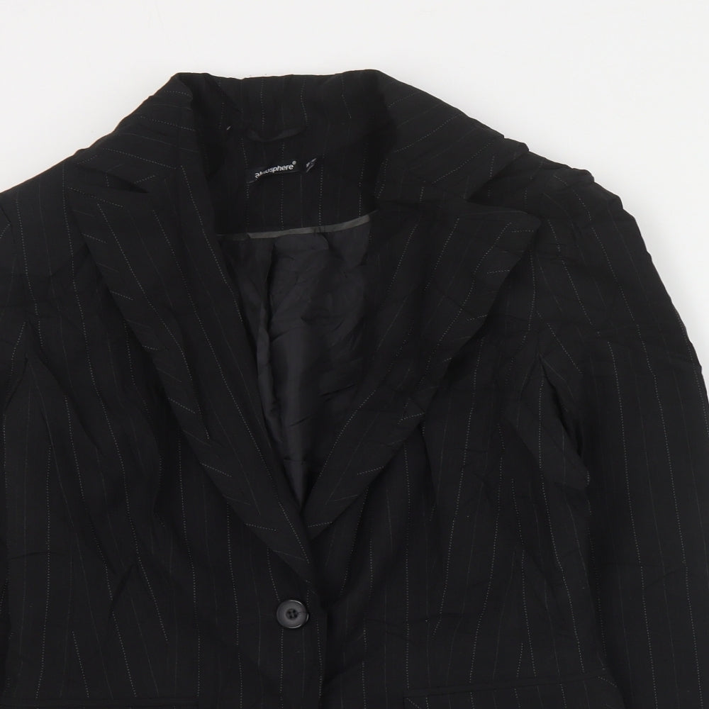 Primark Womens Black Striped Polyester Jacket Suit Jacket Size 10