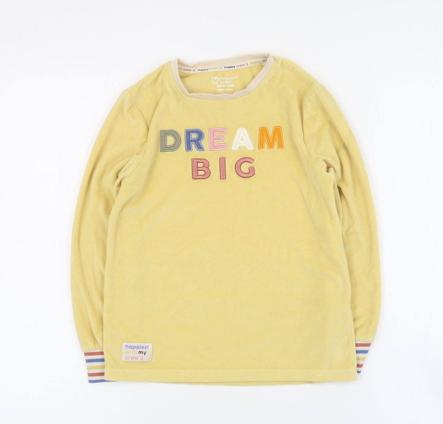 Primark Girls Yellow Crew Neck  Polyester Pullover Jumper Size 8-9 Years  Pullover - Slogan