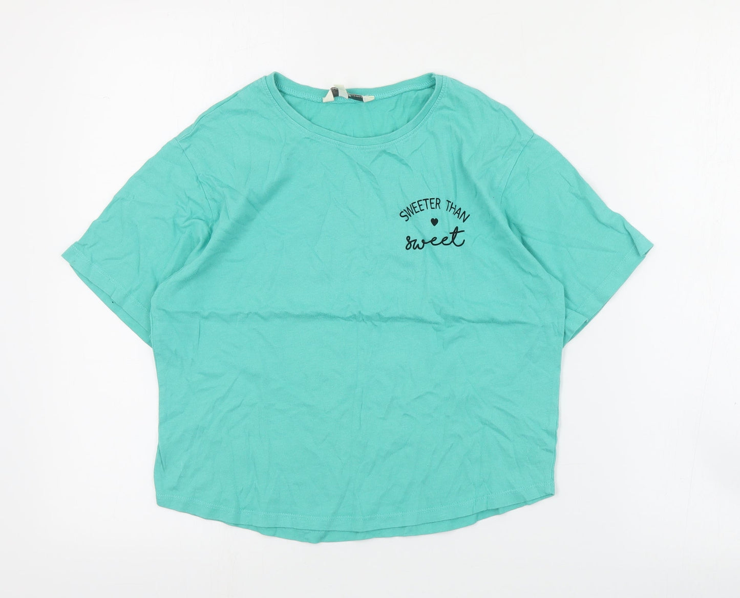 Miss Evie Girls Green  Cotton Cropped T-Shirt Size 13-14 Years Crew Neck Pullover - Slogan