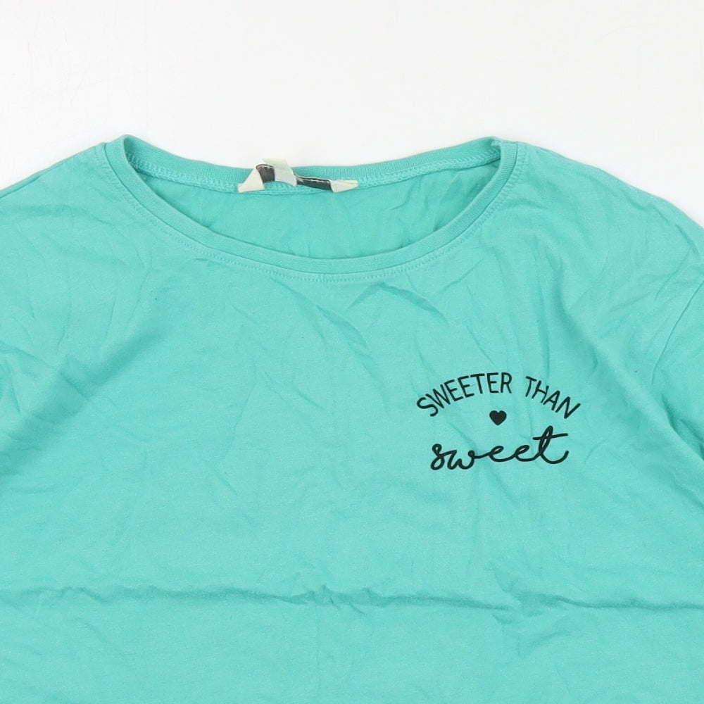 Miss Evie Girls Green  Cotton Cropped T-Shirt Size 13-14 Years Crew Neck Pullover - Slogan