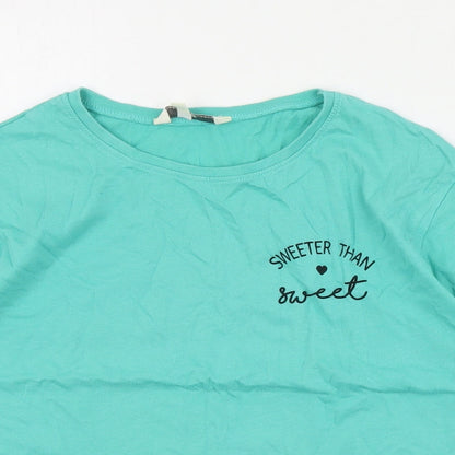 Miss Evie Girls Green  Cotton Cropped T-Shirt Size 13-14 Years Crew Neck Pullover - Slogan