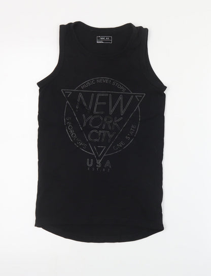NEXT Boys Black  Cotton Basic Tank Size 8 Years Round Neck Pullover - NYC