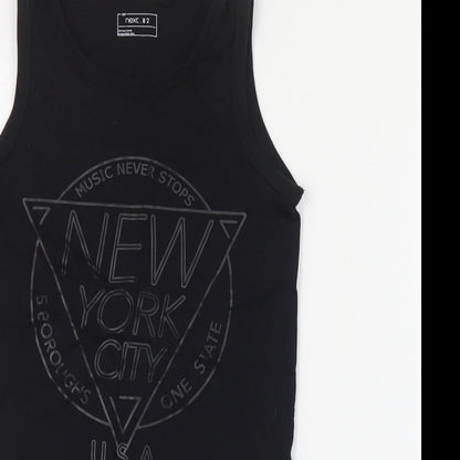 NEXT Boys Black  Cotton Basic Tank Size 8 Years Round Neck Pullover - NYC