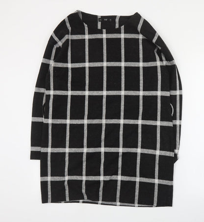 F&F Womens Black Plaid Polyester A-Line  Size 14  Round Neck Pullover