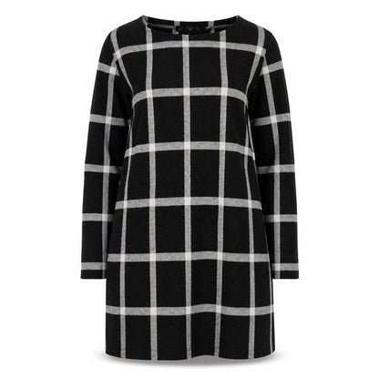 F&F Womens Black Plaid Polyester A-Line  Size 14  Round Neck Pullover