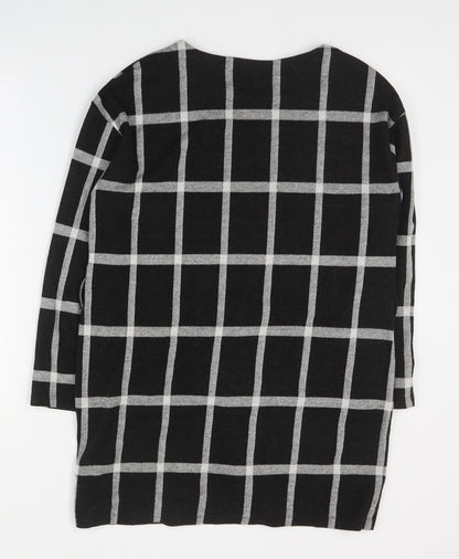 F&F Womens Black Plaid Polyester A-Line  Size 14  Round Neck Pullover