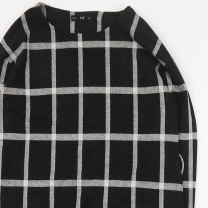 F&F Womens Black Plaid Polyester A-Line  Size 14  Round Neck Pullover