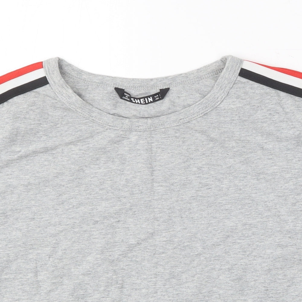 SheIn Womens Grey  Cotton Basic T-Shirt Size L Round Neck