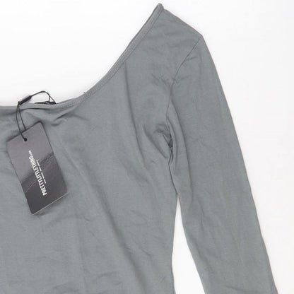 PRETTYLITTLETHING Womens Grey  Cotton Bodycon  Size 14  One Shoulder