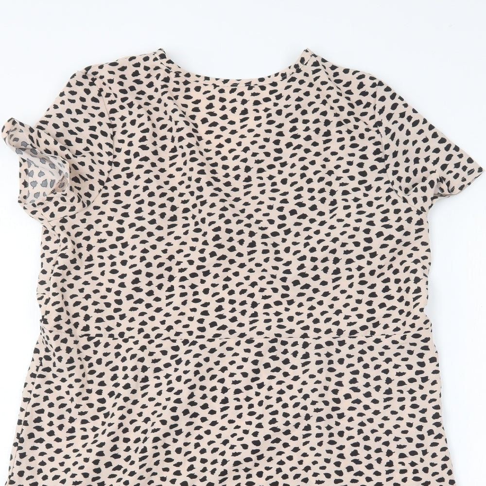 SheIn Womens Beige Animal Print Polyester Shift  Size S  Round Neck
