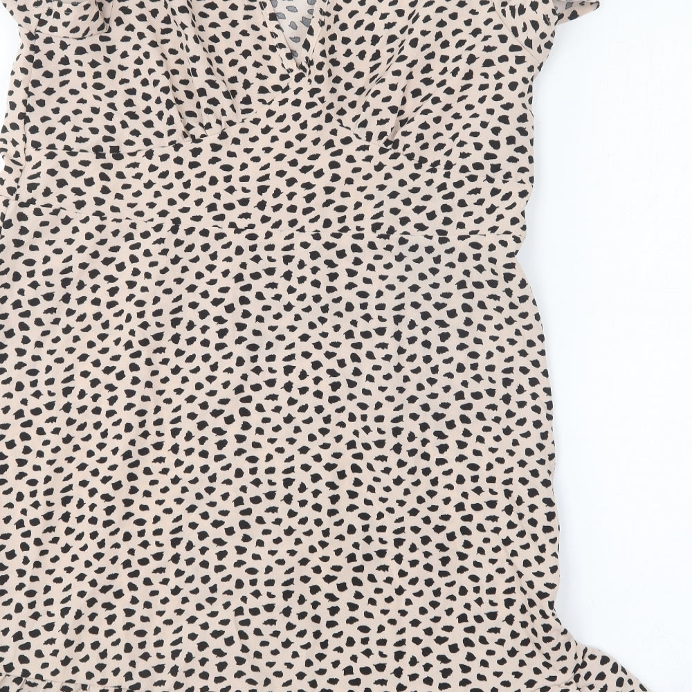 SheIn Womens Beige Animal Print Polyester Shift  Size S  Round Neck