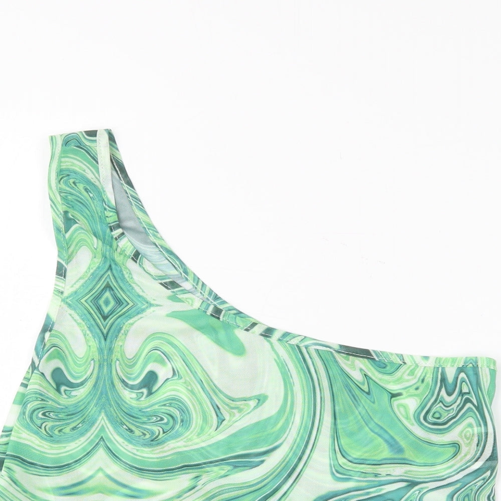 SheIn Womens Green  Polyester Cropped Blouse Size L One Shoulder