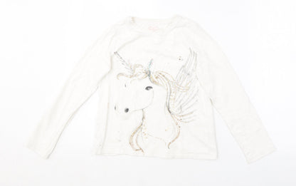 NEXT Girls White  Cotton Basic T-Shirt Size 10 Years Round Neck