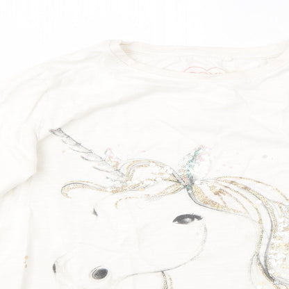 NEXT Girls White  Cotton Basic T-Shirt Size 10 Years Round Neck
