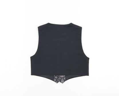 Preworn Boys Black Geometric  Jacket Waistcoat Size 3 Years  Button