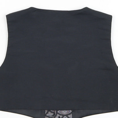 Preworn Boys Black Geometric  Jacket Waistcoat Size 3 Years  Button