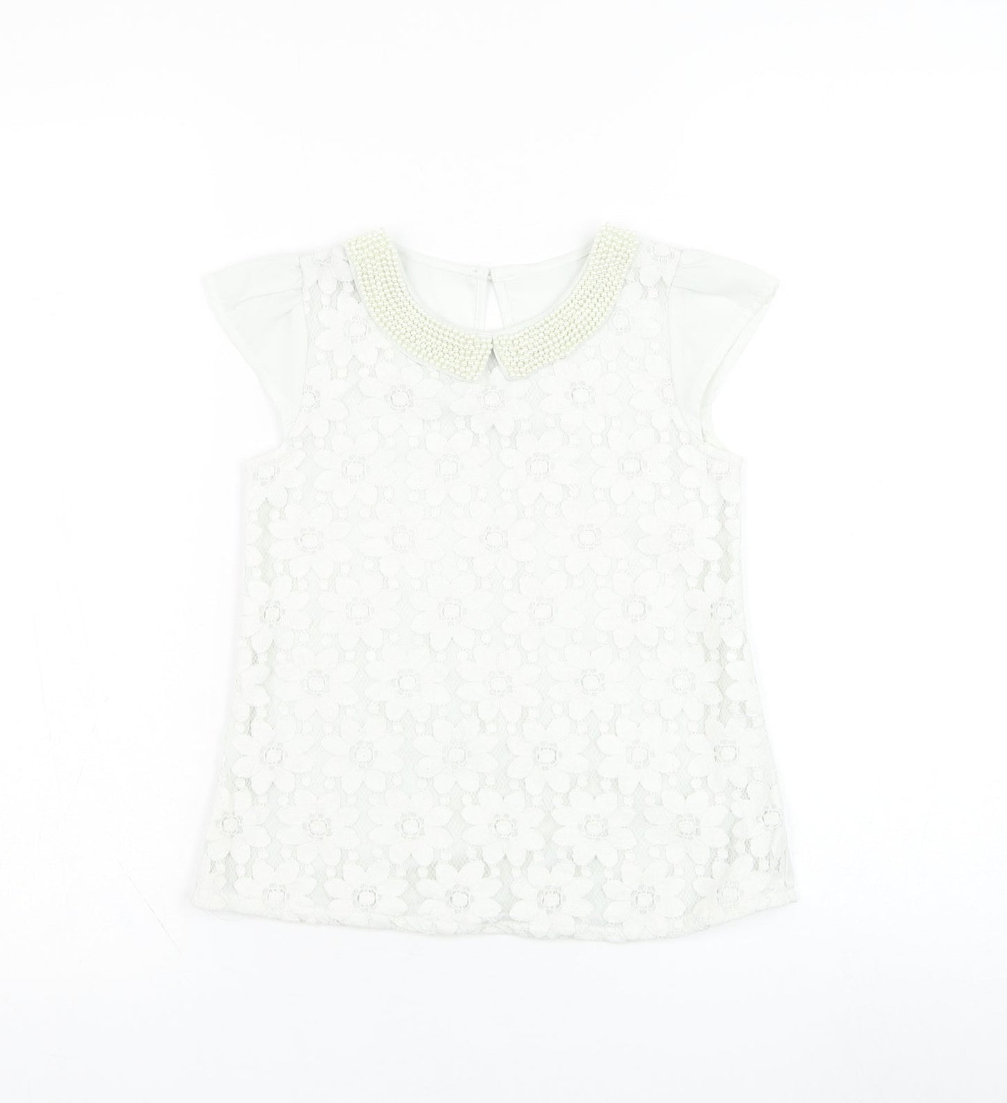 Dunnes Stores Girls Ivory  Polyester Basic Tank Size 8 Years Collared Pullover - Flower