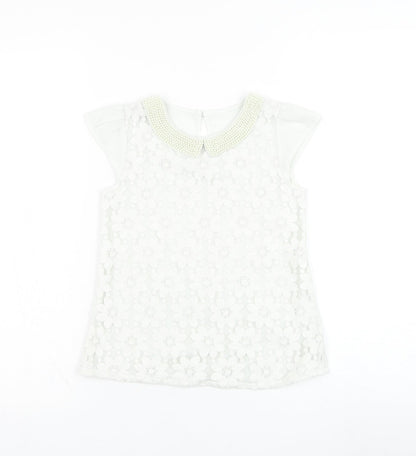 Dunnes Stores Girls Ivory  Polyester Basic Tank Size 8 Years Collared Pullover - Flower