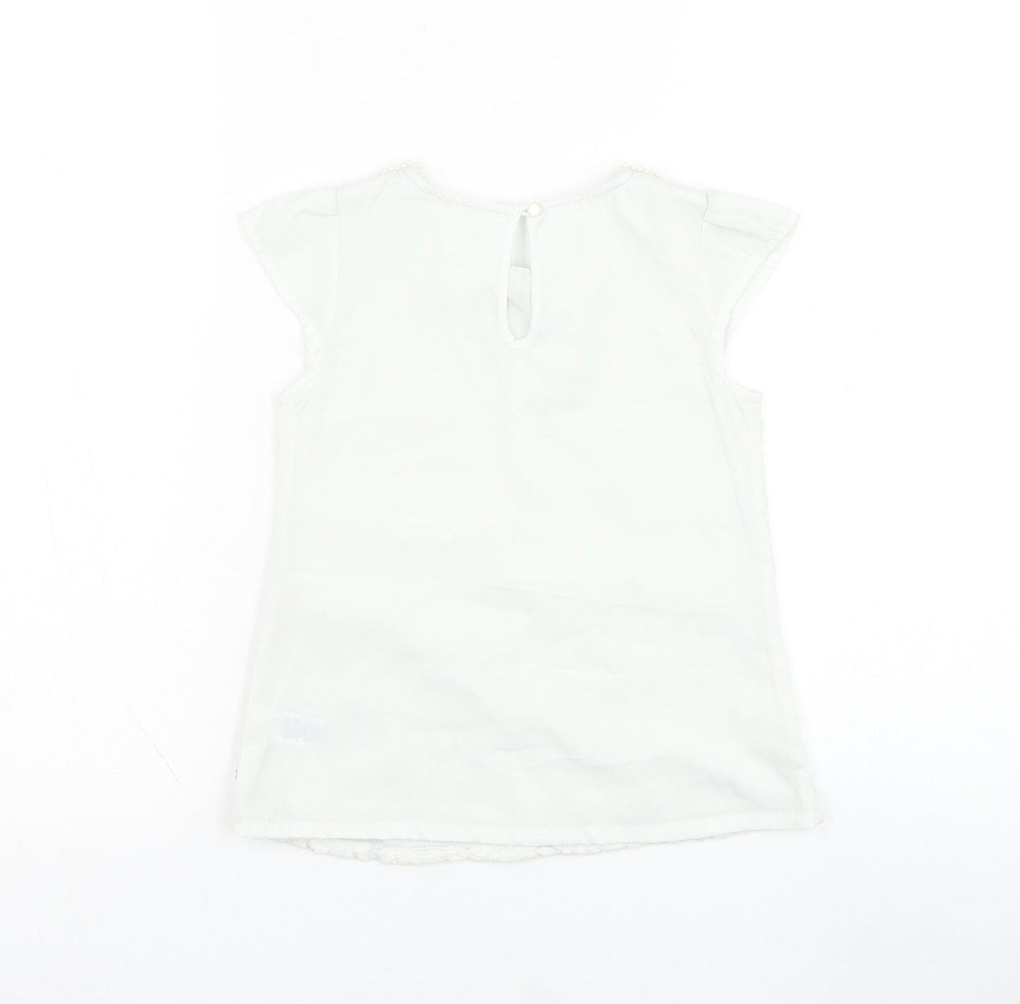 Dunnes Stores Girls Ivory  Polyester Basic Tank Size 8 Years Collared Pullover - Flower