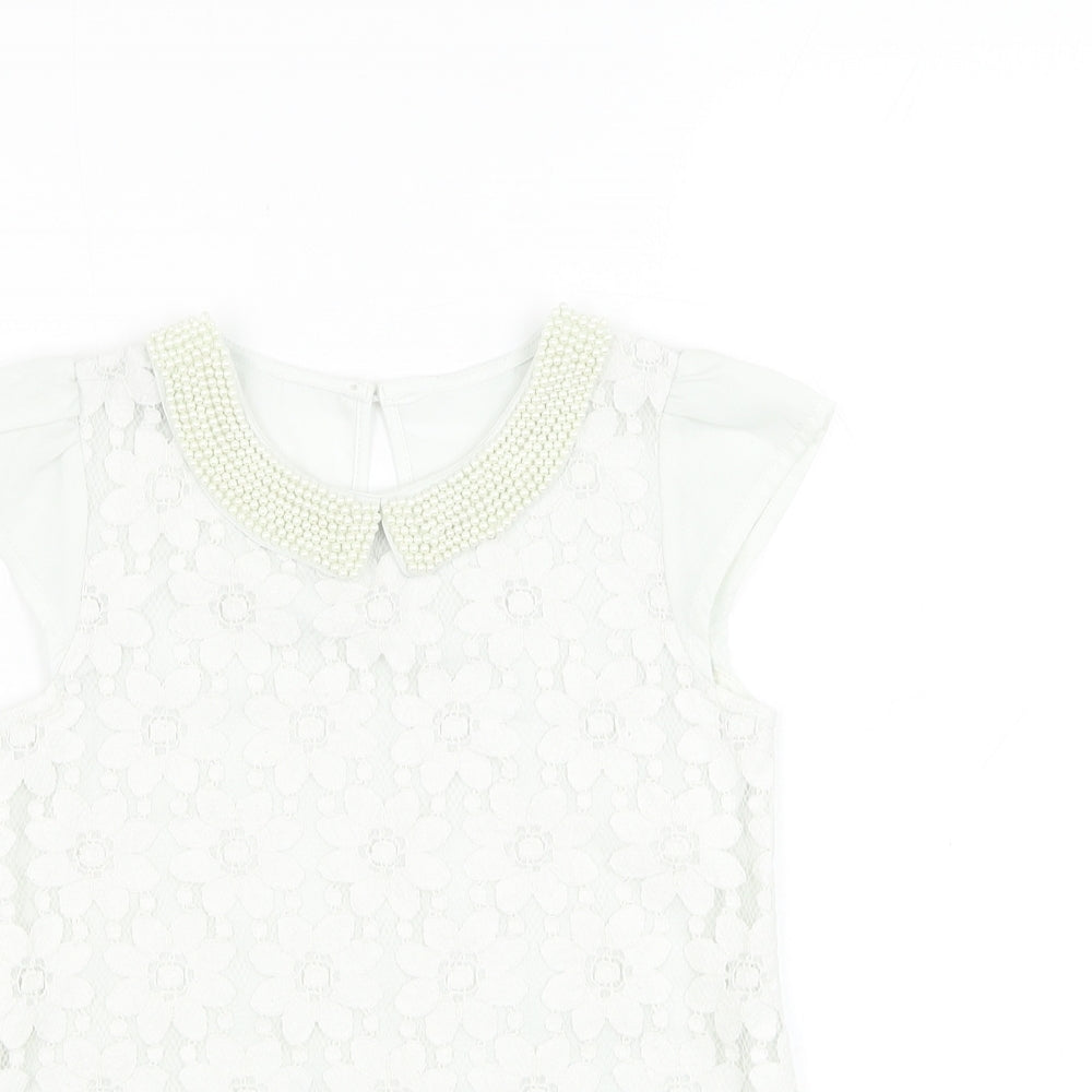 Dunnes Stores Girls Ivory  Polyester Basic Tank Size 8 Years Collared Pullover - Flower