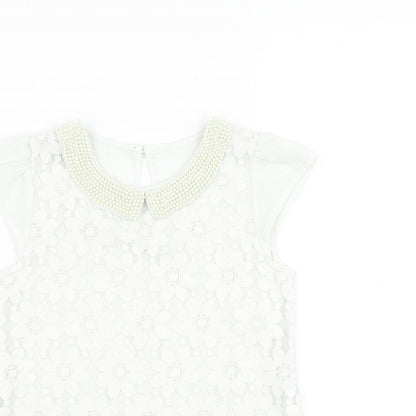 Dunnes Stores Girls Ivory  Polyester Basic Tank Size 8 Years Collared Pullover - Flower