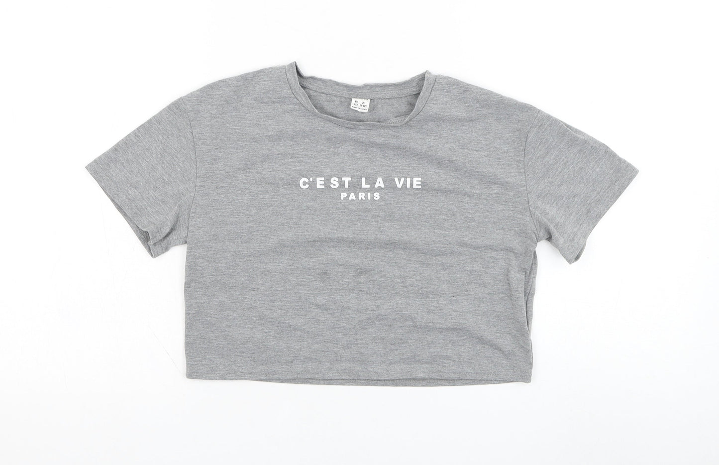SheIn Girls Grey  Polyester Basic T-Shirt Size 12-13 Years Round Neck Pullover - C'est La Vie