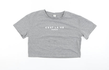 SheIn Girls Grey  Polyester Basic T-Shirt Size 12-13 Years Round Neck Pullover - C'est La Vie