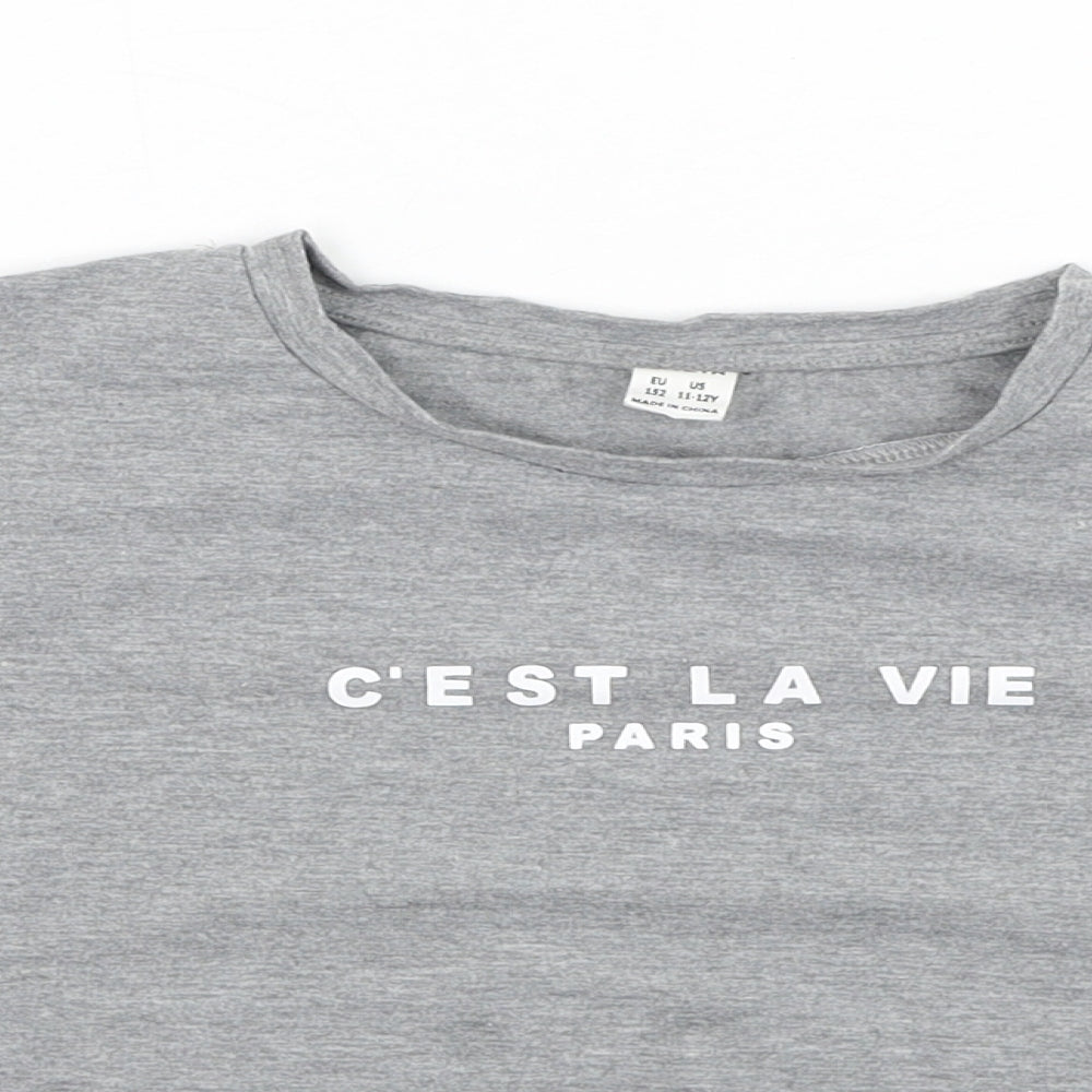 SheIn Girls Grey  Polyester Basic T-Shirt Size 12-13 Years Round Neck Pullover - C'est La Vie