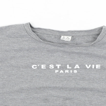 SheIn Girls Grey  Polyester Basic T-Shirt Size 12-13 Years Round Neck Pullover - C'est La Vie