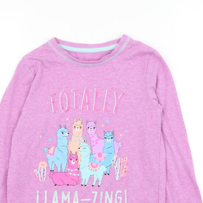 Dunnes Stores Girls Pink  Cotton Pullover T-Shirt Size 9-10 Years Round Neck Pullover - Llama