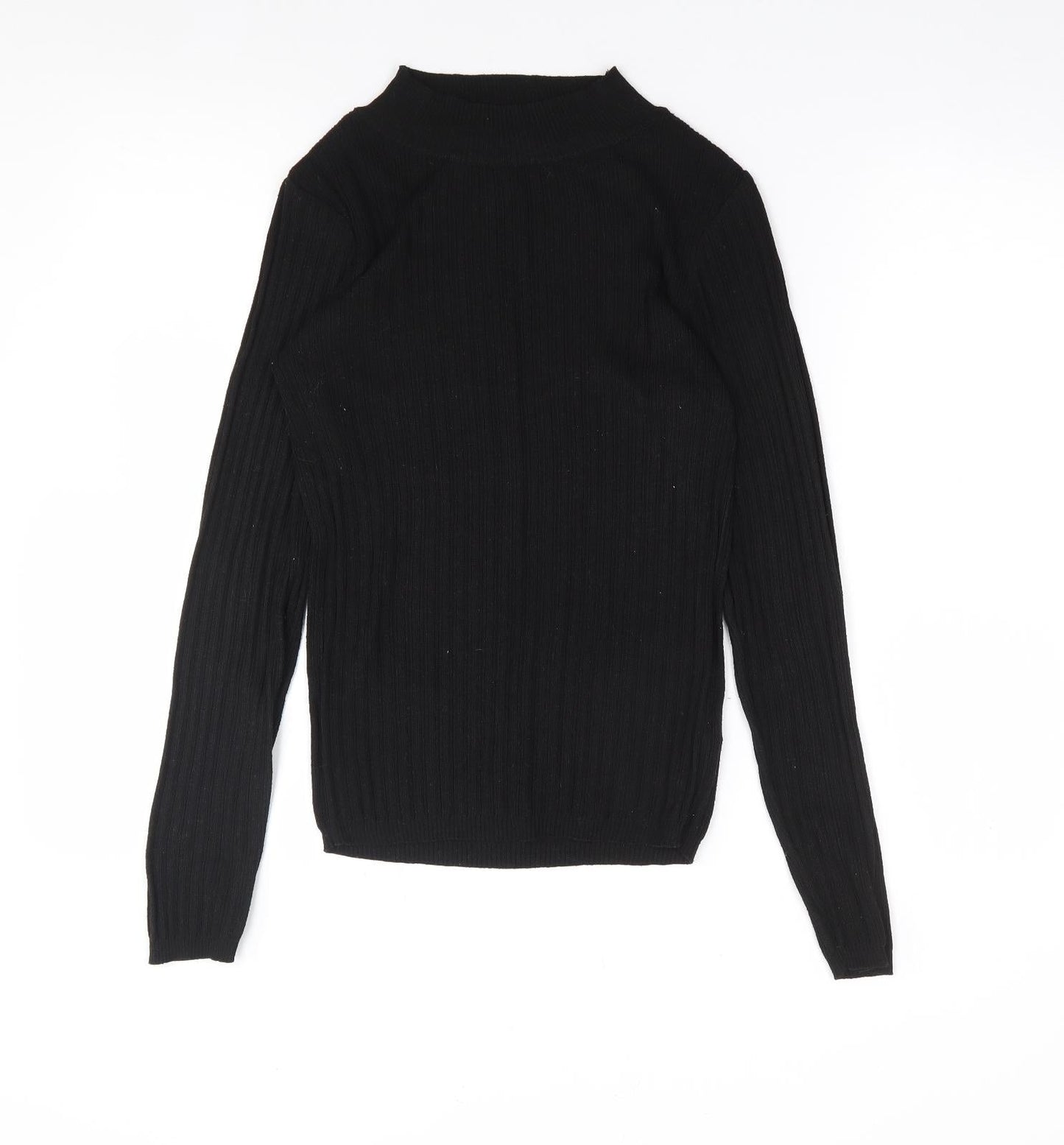 Primark Womens Black  Polyester Basic T-Shirt Size S Mock Neck - Ribbed