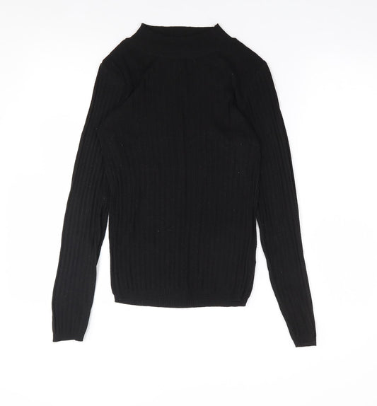 Primark Womens Black  Polyester Basic T-Shirt Size S Mock Neck - Ribbed