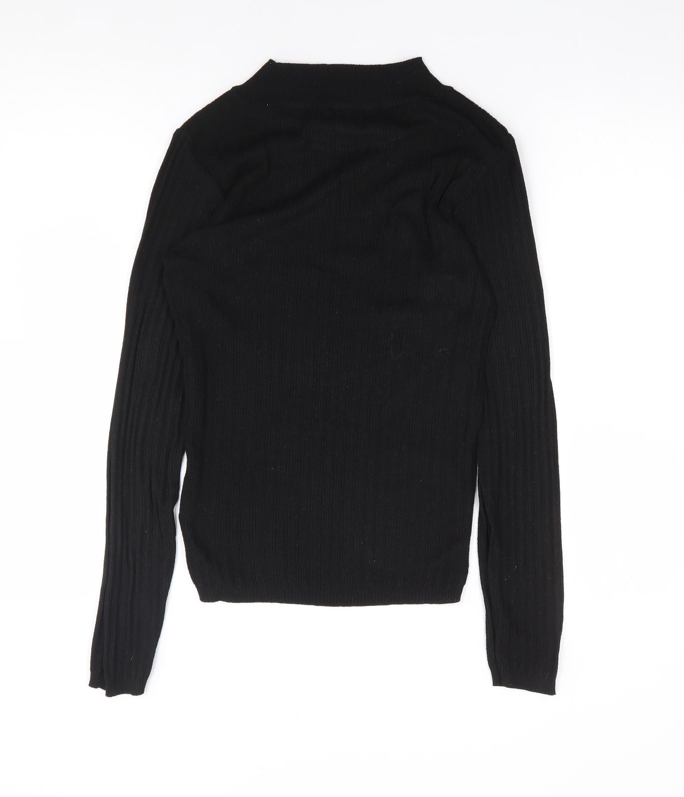 Primark Womens Black  Polyester Basic T-Shirt Size S Mock Neck - Ribbed